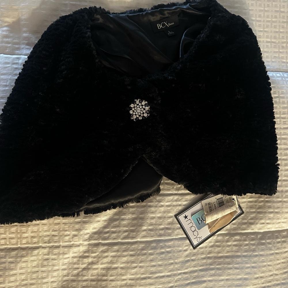 BCX Black Faux fur  Lined Shrug